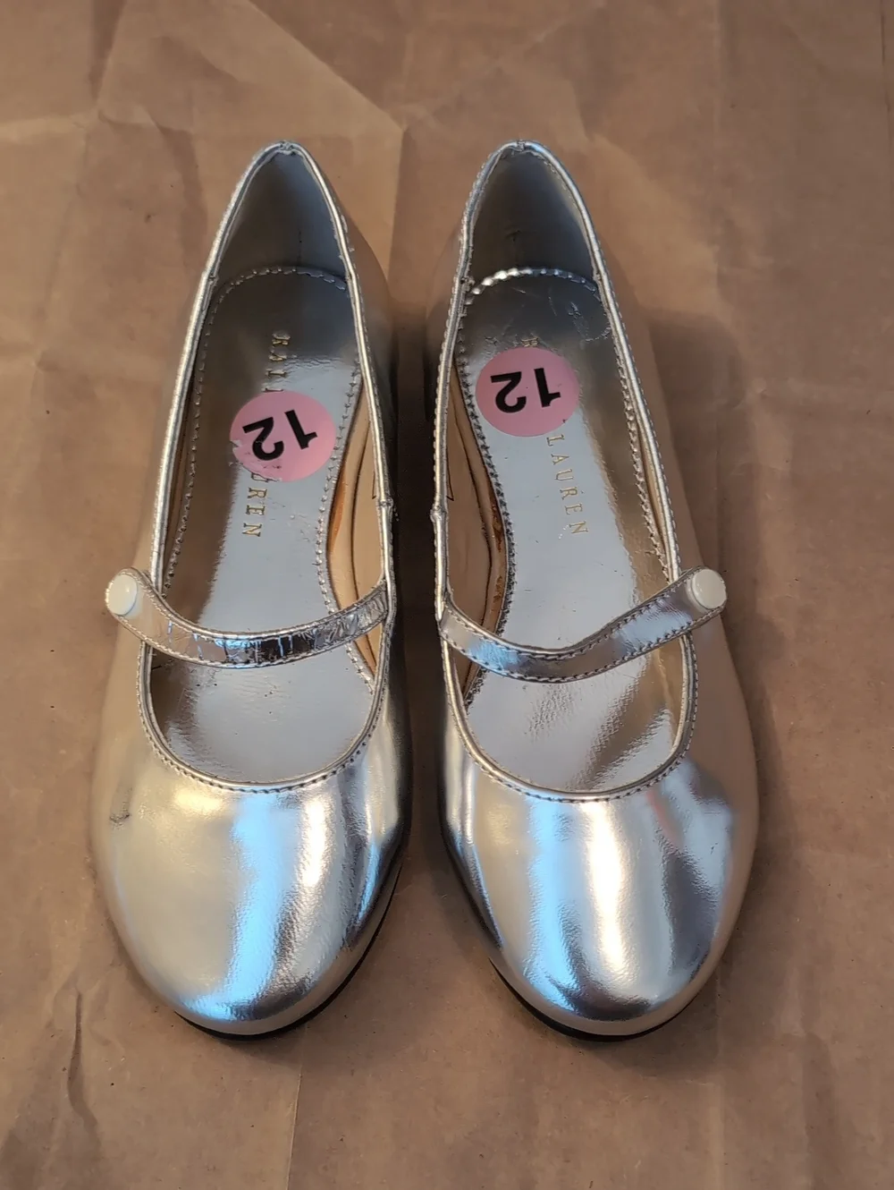 Ralph Lauren Girls' Metallic Silver Mary Jane Flats